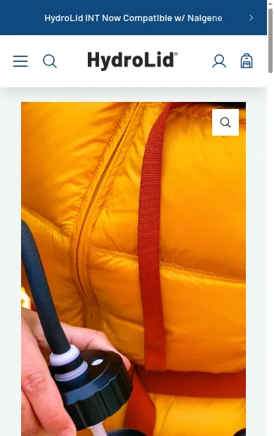 HydroLid store on a phone, showing the drinking-tube cap fitted to a red insulated bottle.